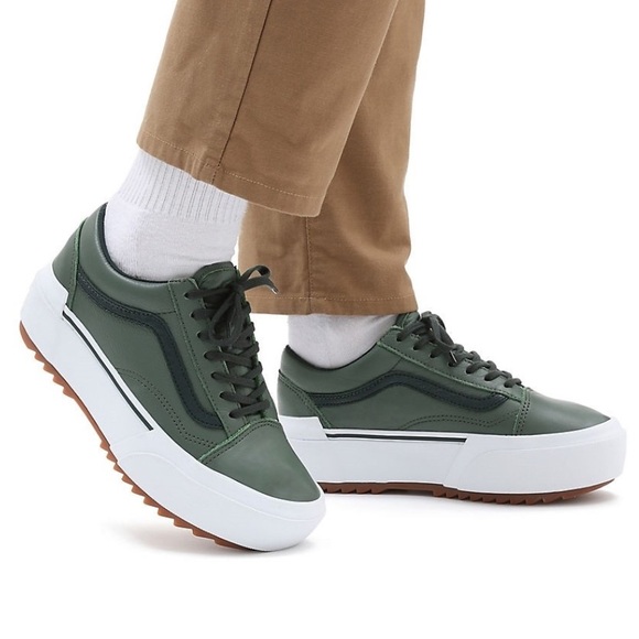 SOLD* Vans Old Skool Stacked TumbledLeather Sneakers 7 Thyme/True White Platform - Picture 9 of 9